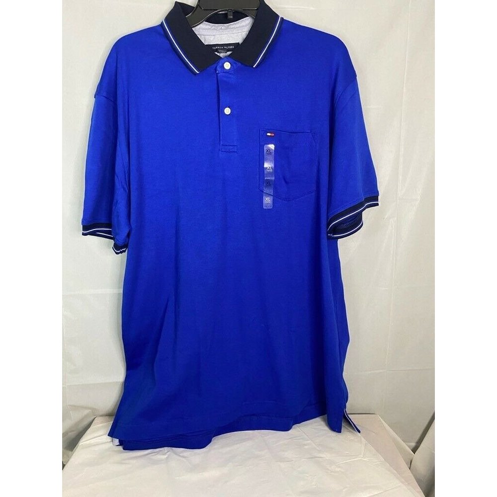 Tommy Hilfiger Mens Polo Shirt Blue Navy Short Sleeve Pocket Custom Fit XL